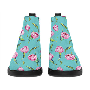 Pink Watercolor Tulip Pattern Print Flat Ankle Boots