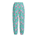 Pink Watercolor Tulip Pattern Print Fleece Lined Knit Pants