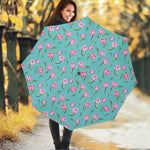 Pink Watercolor Tulip Pattern Print Foldable Umbrella