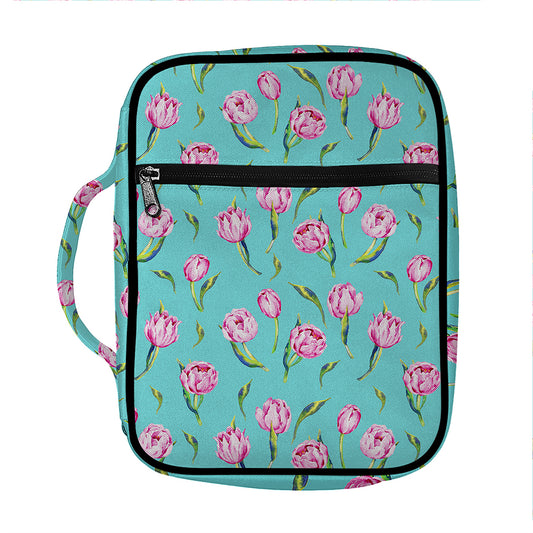 Pink Watercolor Tulip Pattern Print Front Pocket Bible Bag