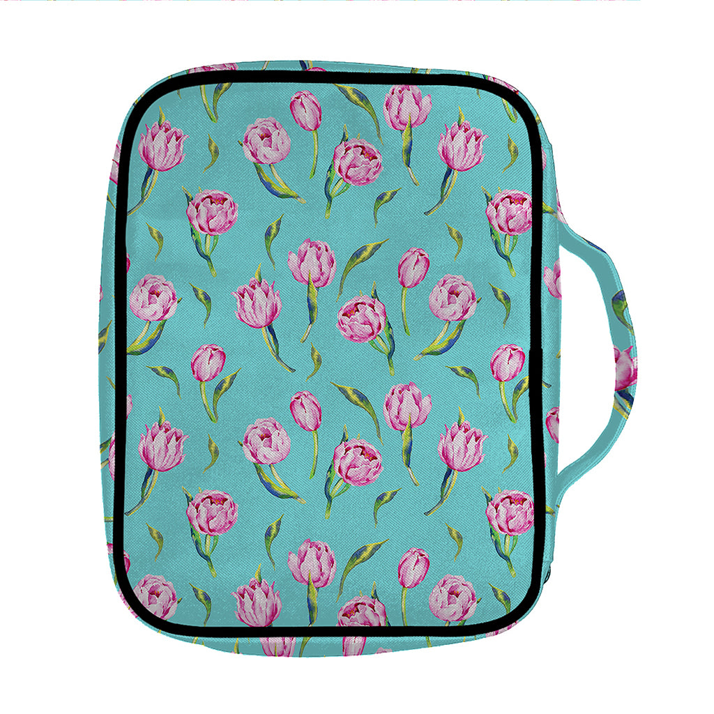 Pink Watercolor Tulip Pattern Print Front Pocket Bible Bag