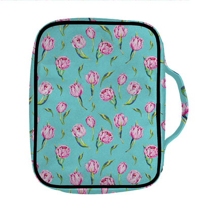 Pink Watercolor Tulip Pattern Print Front Pocket Bible Bag