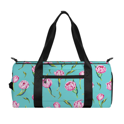 Pink Watercolor Tulip Pattern Print Gym Bag
