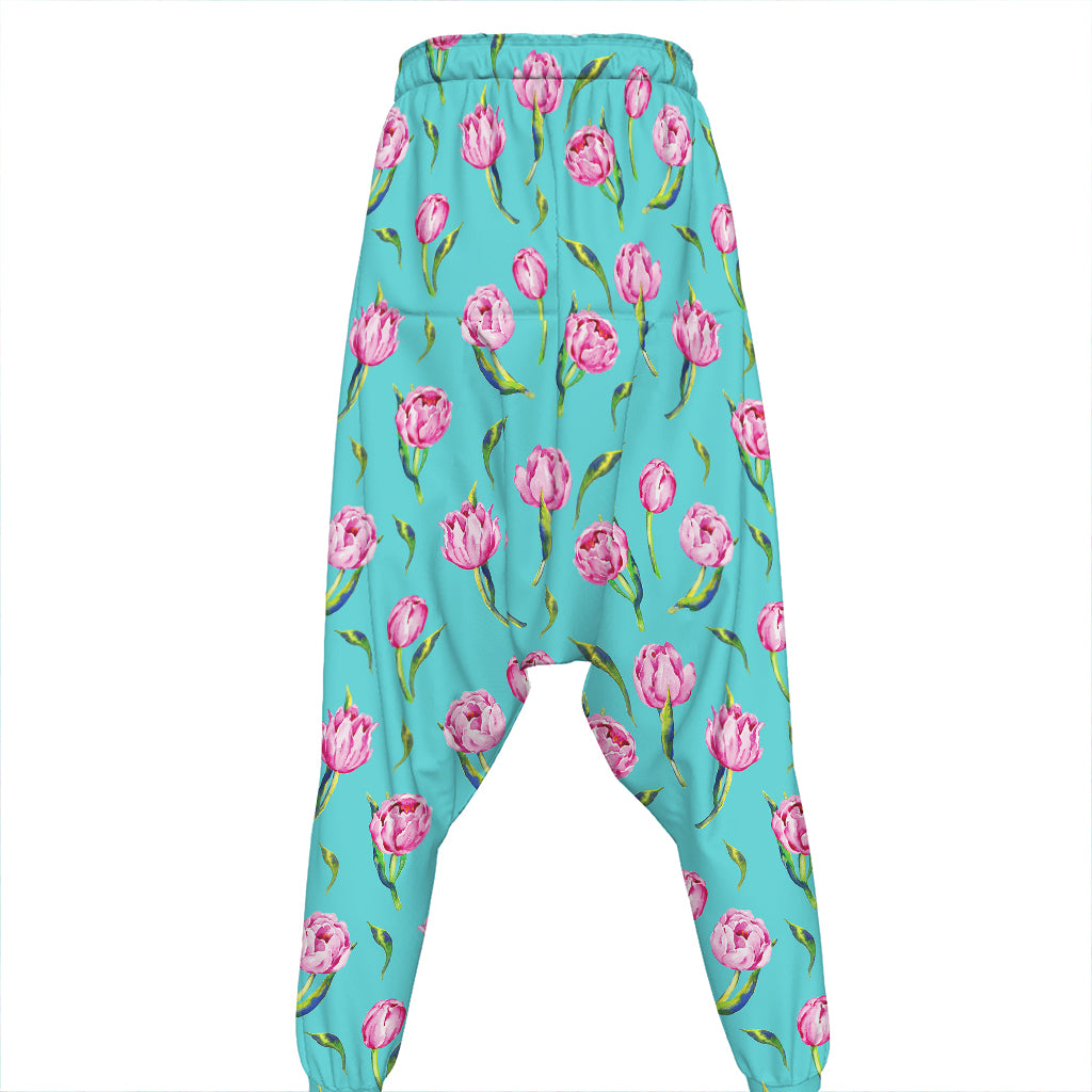 Pink Watercolor Tulip Pattern Print Hammer Pants