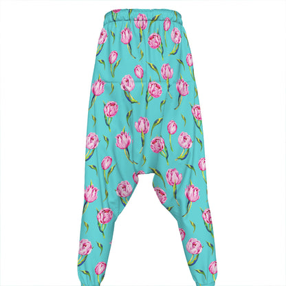 Pink Watercolor Tulip Pattern Print Hammer Pants