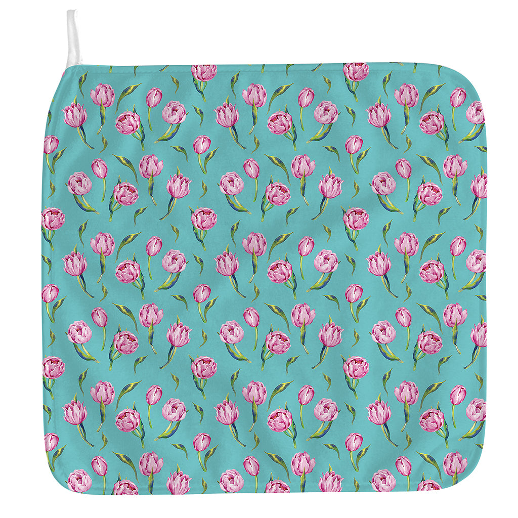 Pink Watercolor Tulip Pattern Print Hand Towel