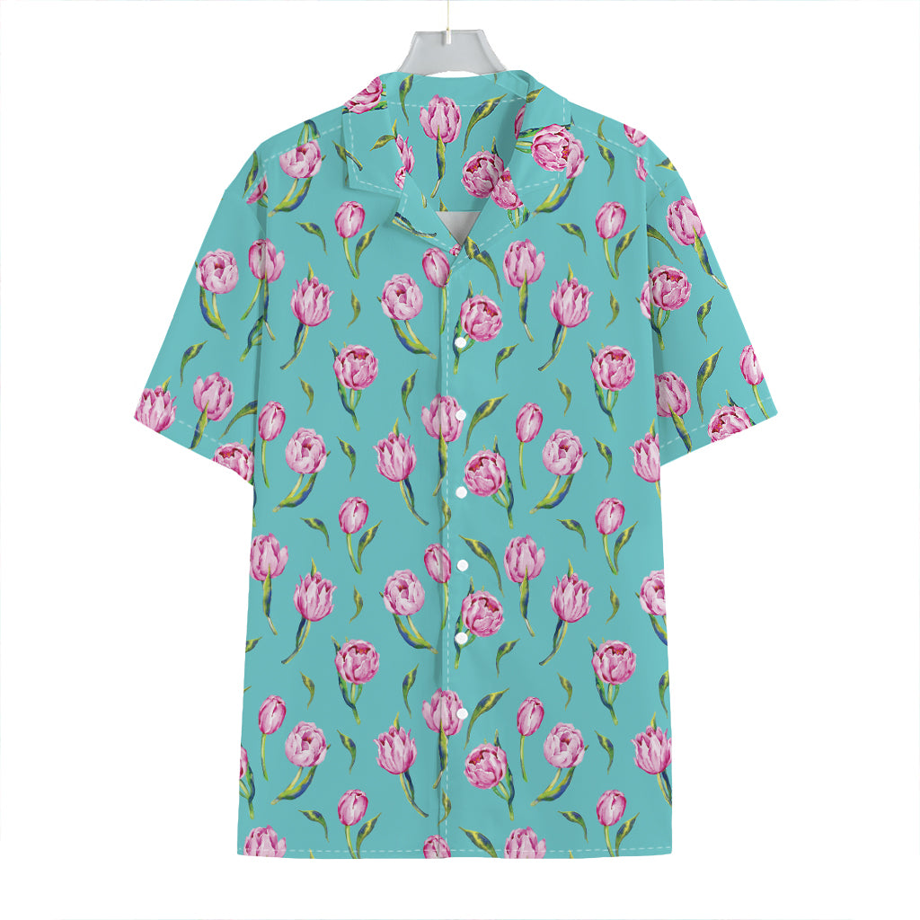 Pink Watercolor Tulip Pattern Print Hawaiian Shirt
