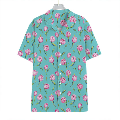Pink Watercolor Tulip Pattern Print Hawaiian Shirt