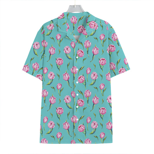 Pink Watercolor Tulip Pattern Print Hawaiian Shirt