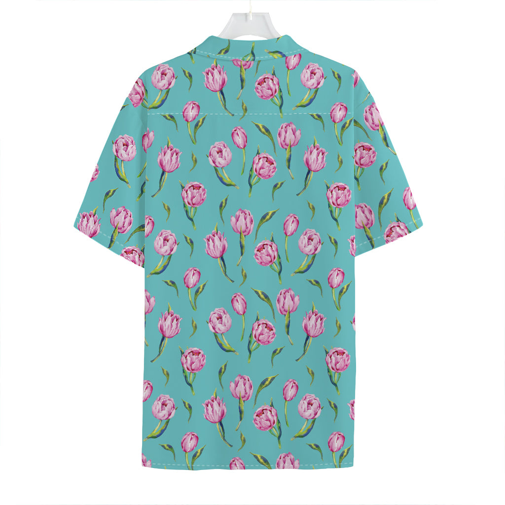 Pink Watercolor Tulip Pattern Print Hawaiian Shirt