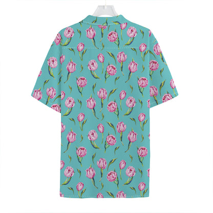 Pink Watercolor Tulip Pattern Print Hawaiian Shirt
