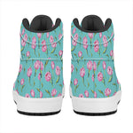 Pink Watercolor Tulip Pattern Print High Top Leather Sneakers