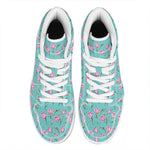 Pink Watercolor Tulip Pattern Print High Top Leather Sneakers