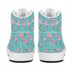 Pink Watercolor Tulip Pattern Print High Top Leather Sneakers