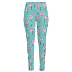 Pink Watercolor Tulip Pattern Print High-Waisted Pocket Leggings