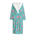 Pink Watercolor Tulip Pattern Print Hooded Bathrobe