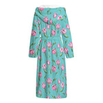 Pink Watercolor Tulip Pattern Print Hooded Bathrobe