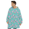 Pink Watercolor Tulip Pattern Print Hoodie Blanket