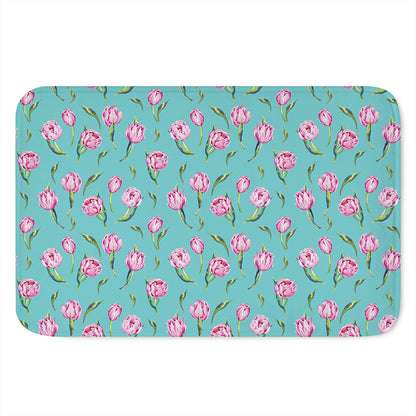 Pink Watercolor Tulip Pattern Print Indoor Door Mat