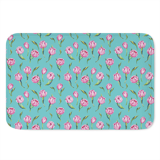 Pink Watercolor Tulip Pattern Print Indoor Door Mat