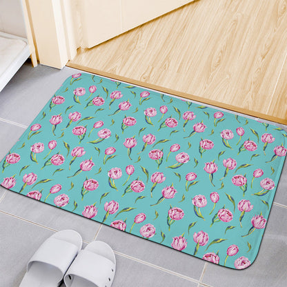 Pink Watercolor Tulip Pattern Print Indoor Door Mat