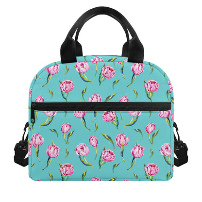 Pink Watercolor Tulip Pattern Print Insulated Lunch Bag