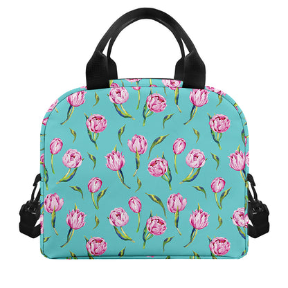 Pink Watercolor Tulip Pattern Print Insulated Lunch Bag
