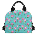 Pink Watercolor Tulip Pattern Print Insulated Lunch Bag