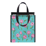 Pink Watercolor Tulip Pattern Print Insulated Lunch Tote