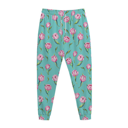 Pink Watercolor Tulip Pattern Print Jogger Pants