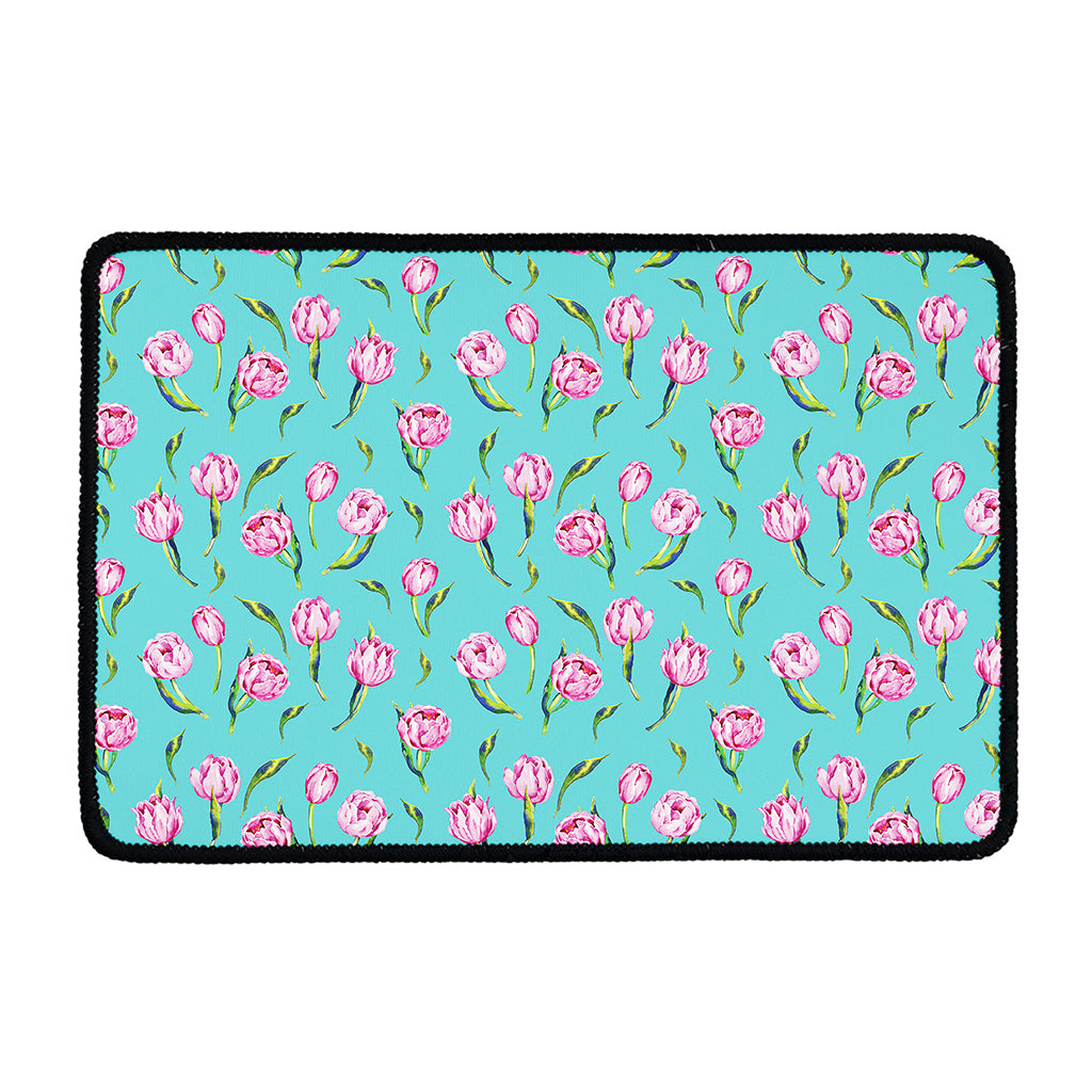 Pink Watercolor Tulip Pattern Print Kitchen Mat