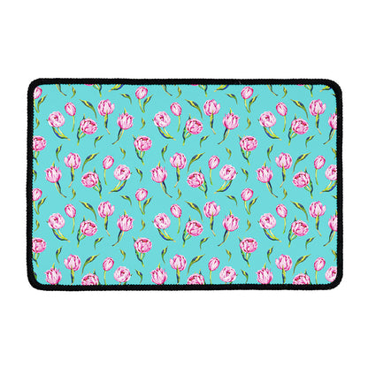 Pink Watercolor Tulip Pattern Print Kitchen Mat