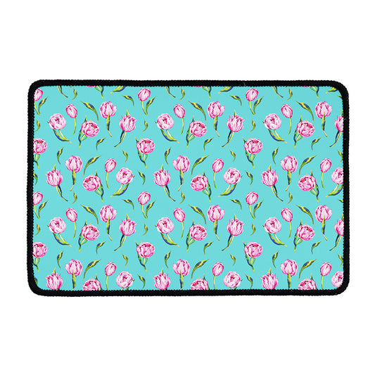 Pink Watercolor Tulip Pattern Print Kitchen Mat