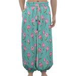 Pink Watercolor Tulip Pattern Print Lantern Pants