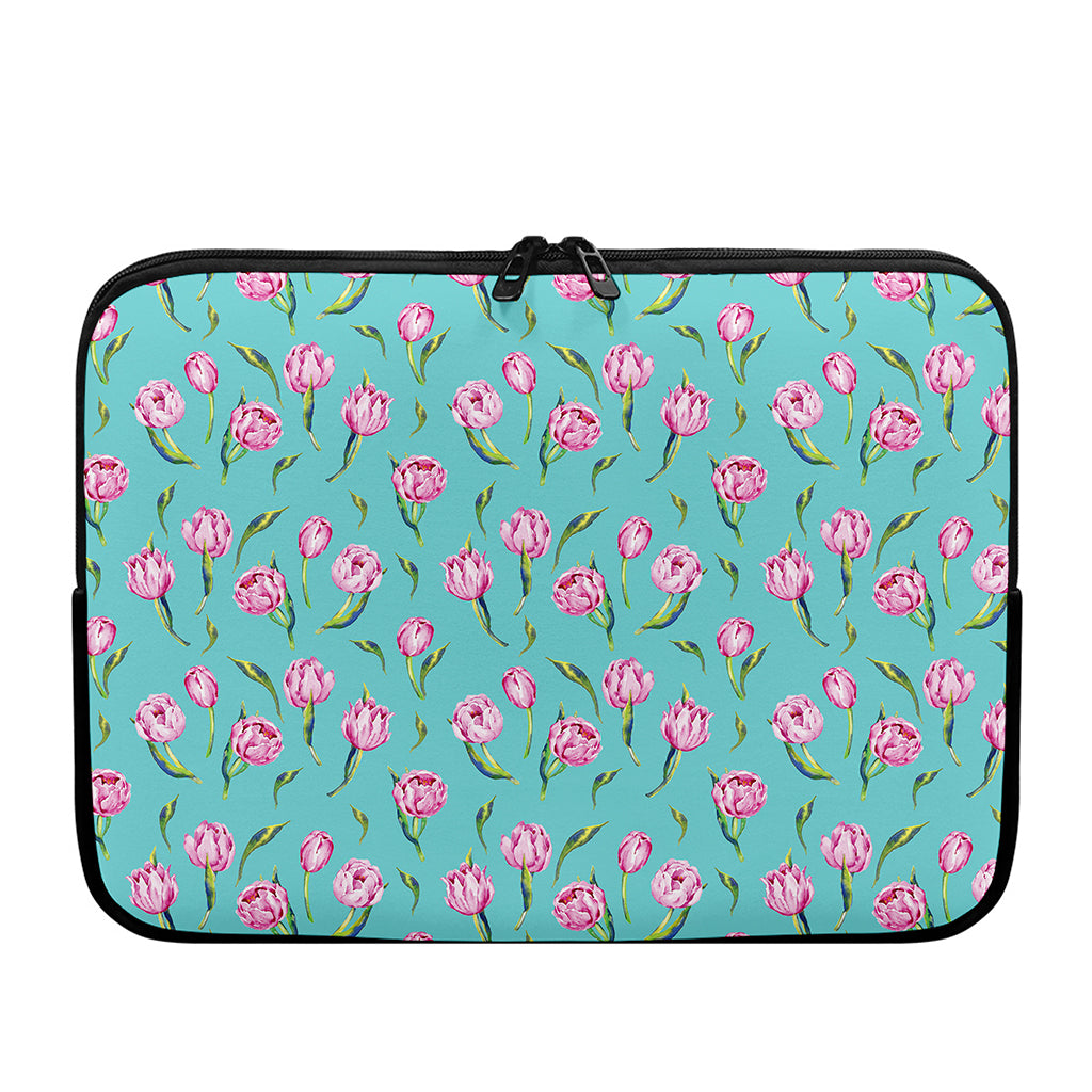 Pink Watercolor Tulip Pattern Print Laptop Sleeve