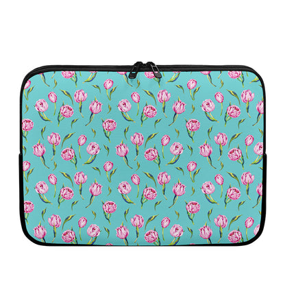 Pink Watercolor Tulip Pattern Print Laptop Sleeve