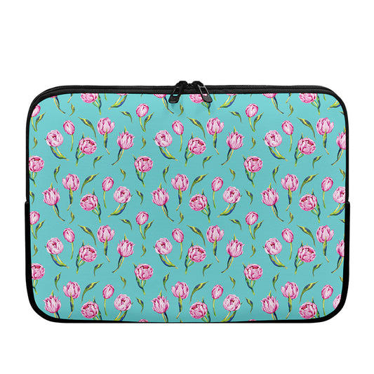 Pink Watercolor Tulip Pattern Print Laptop Sleeve