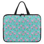 Pink Watercolor Tulip Pattern Print Laptop Sleeve With Handle