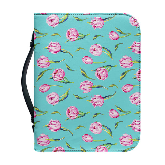 Pink Watercolor Tulip Pattern Print Leather Bible Cover
