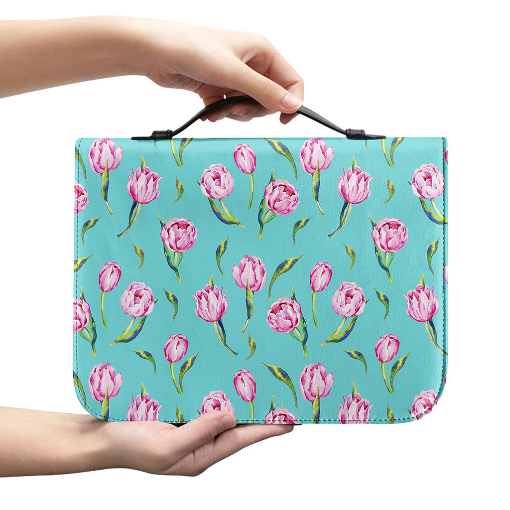 Pink Watercolor Tulip Pattern Print Leather Bible Cover