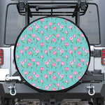 Pink Watercolor Tulip Pattern Print Leather Spare Tire Cover