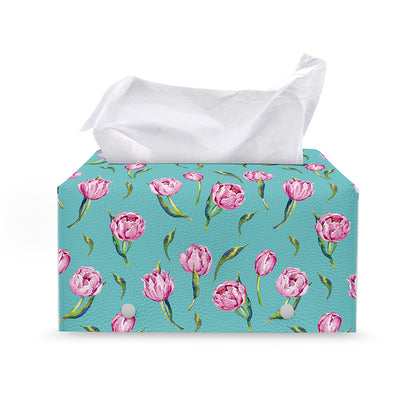 Pink Watercolor Tulip Pattern Print Leather Tissue Box Cover