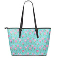 Pink Watercolor Tulip Pattern Print Leather Tote Bag With Zipper
