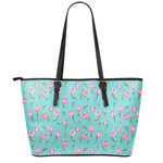 Pink Watercolor Tulip Pattern Print Leather Tote Bag