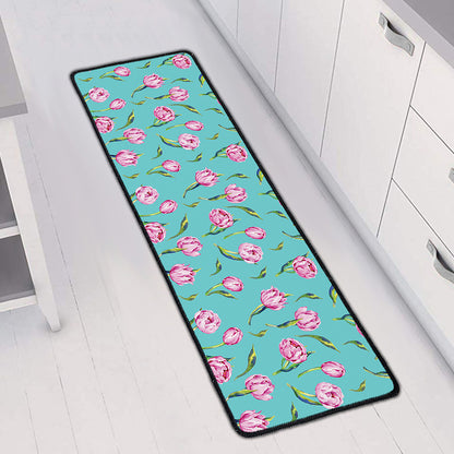 Pink Watercolor Tulip Pattern Print Long Kitchen Mat