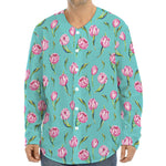 Pink Watercolor Tulip Pattern Print Long Sleeve Baseball Jersey