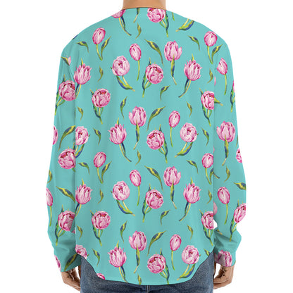 Pink Watercolor Tulip Pattern Print Long Sleeve Baseball Jersey