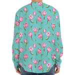 Pink Watercolor Tulip Pattern Print Long Sleeve Baseball Jersey