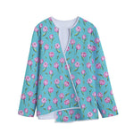 Pink Watercolor Tulip Pattern Print Long Sleeve Short Coat