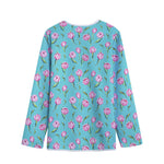 Pink Watercolor Tulip Pattern Print Long Sleeve Short Coat